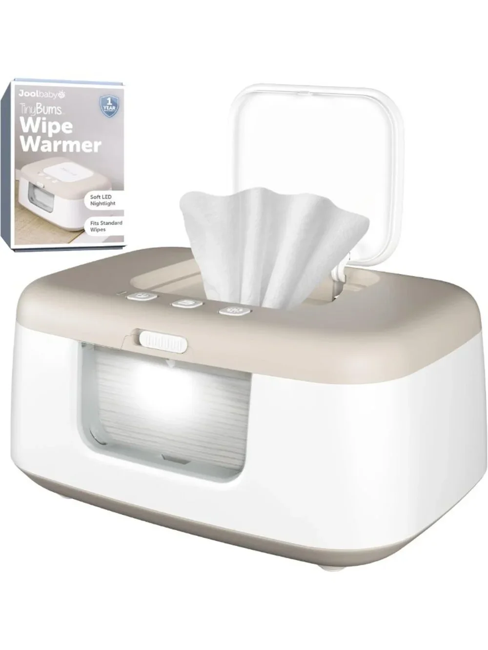 Baby Wipe Warmer & Dispenser with LED Light, On/Off Switch - Oatmeal Color